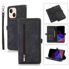 For iPhone 14 Plus Zipper Card Slot Buckle Wallet Leather Phone Case (Black) - 1