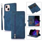 For iPhone 14 Zipper Card Slot Buckle Wallet Leather Phone Case (Blue) - 1