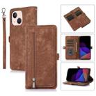 For iPhone 14 Zipper Card Slot Buckle Wallet Leather Phone Case (Brown) - 1