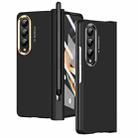 For Samsung Galaxy Z Fold4 Skin Feel Two-color Contact Lens Hinge Flip Phone Case with Pen Slot(Black) - 1