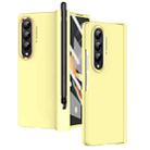 For Samsung Galaxy Z Fold4 Skin Feel Two-color Contact Lens Hinge Flip Phone Case with Pen Slot(Yellow) - 1