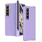 For Samsung Galaxy Z Fold4 Skin Feel Two-color Contact Lens Hinge Flip Phone Case with Pen Slot(Purple) - 1