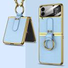 For Samsung Galaxy Z Flip4 GKK Plating + Leather Phone Case with Ring & Strap(Blue) - 1