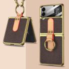 For Samsung Galaxy Z Flip4 GKK Plating + Leather Phone Case with Ring & Strap(Brown) - 1