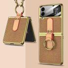 For Samsung Galaxy Z Flip4 GKK Plating + Leather Phone Case with Ring & Strap(Gold) - 1