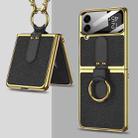 For Samsung Galaxy Z Flip4 GKK Plating + Leather Phone Case with Ring & Strap(Black) - 1