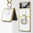 For Samsung Galaxy Z Flip4 GKK Plating + Leather Phone Case with Ring & Strap(White) - 1