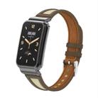 For Xiaomi Mi Band 7 Pro Collage Small Waist Leather Metal Frame Watch Band(Brown) - 1