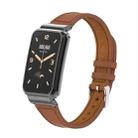 For Xiaomi Mi Band 7 Pro Plain Weave Small Waist Leather Metal Frame Watch Band(Brown) - 1