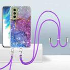 For Samsung Galaxy S21 FE 5G 2.0mm Airbag Shockproof TPU Phone Case with Lanyard(Blue Purple Marble) - 1