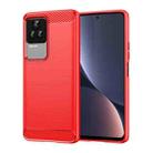 For Xiaomi Redmi K40S Brushed Texture Carbon Fiber TPU Case(Red) - 1