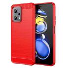 For Xiaomi Redmi Note11T Pro+ 5G Brushed Texture Carbon Fiber TPU Case(Red) - 1