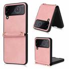 For Samsung Galaxy Z Flip4 Lambskin Texture Leather Phone Case with Lanyard(Pink) - 1