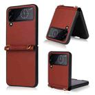 For Samsung Galaxy Z Flip4 Twill Texture Leather Phone Case with Lanyard(Brown) - 1