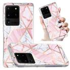 For Samsung Galaxy S20 Ultra Electroplated Marble Pattern TPU Phone Case(Pink and White) - 1