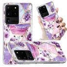 For Samsung Galaxy S20 Ultra Electroplated Marble Pattern TPU Phone Case(Purple Flower) - 1