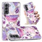 For Samsung Galaxy S21 5G Electroplated Marble Pattern TPU Phone Case(Purple Flower) - 1