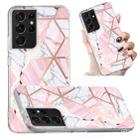 For Samsung Galaxy S21 Ultra 5G Electroplated Marble Pattern TPU Phone Case(Pink and White) - 1