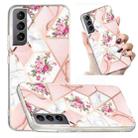 For Samsung Galaxy S22 5G Electroplated Marble Pattern TPU Phone Case(Rose Pink White) - 1