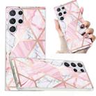 For Samsung Galaxy S22 Ultra 5G Electroplated Marble Pattern TPU Phone Case(Pink and White) - 1