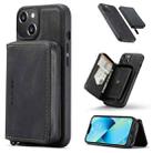 For iPhone 14 JEEHOOD Magnetic Zipper Wallet Leather Phone Case (Black) - 1