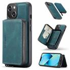 For iPhone 14 JEEHOOD Magnetic Zipper Wallet Leather Phone Case (Blue) - 1