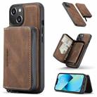 For iPhone 14 Plus JEEHOOD Magnetic Zipper Wallet Leather Phone Case (Brown) - 1