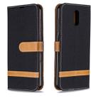 For Nokia 2.3 Color Matching Denim Texture Horizontal Flip Leather Case with Holder & Card Slots & Wallet & Lanyard(Black) - 1