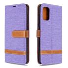For Galaxy A41 Color Matching Denim Texture Horizontal Flip Leather Case with Holder & Card Slots & Wallet & Lanyard(Purple) - 1