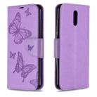 For Nokia 2.3 Two Butterflies Embossing Pattern Horizontal Flip Leather Case with Holder & Card Slot & Wallet & Lanyard(Purple) - 1