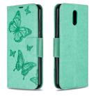 For Nokia 2.3 Two Butterflies Embossing Pattern Horizontal Flip Leather Case with Holder & Card Slot & Wallet & Lanyard(Green) - 1