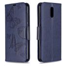 For Nokia 2.3 Two Butterflies Embossing Pattern Horizontal Flip Leather Case with Holder & Card Slot & Wallet & Lanyard(Dark Blue) - 1