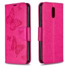 For Nokia 2.3 Two Butterflies Embossing Pattern Horizontal Flip Leather Case with Holder & Card Slot & Wallet & Lanyard(Rose Red) - 1