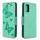 For Galaxy A41 Two Butterflies Embossing Pattern Horizontal Flip Leather Case with Holder & Card Slot & Wallet & Lanyard(Green) - 1