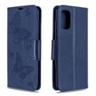 For Galaxy A41 Two Butterflies Embossing Pattern Horizontal Flip Leather Case with Holder & Card Slot & Wallet & Lanyard(Dark Blue) - 1