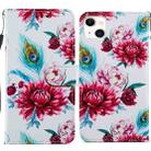 For iPhone 14 Plus Painted Pattern Leather Phone Case (Peacock Flower) - 1