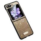 For Samsung Galaxy Z Flip5 SULADA Shockproof TPU + Handmade Leather Phone Case(Gold) - 1