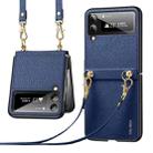 For Samsung Galaxy Z Flip4 SULADA Litchi Texture Leather + TPU Phone Case with Strap(Blue) - 1