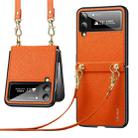 For Samsung Galaxy Z Flip4 SULADA Litchi Texture Leather + TPU Phone Case with Strap(Orange) - 1