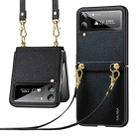 For Samsung Galaxy Z Flip4 SULADA Litchi Texture Leather + TPU Phone Case with Strap(Black) - 1