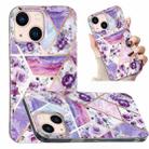 For iPhone 14 Electroplated Marble Pattern TPU Phone Case (Purple Flower) - 1