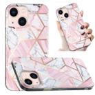 For iPhone 14 Plus Electroplated Marble Pattern TPU Phone Case (Pink and White) - 1