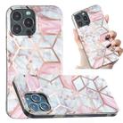 For iPhone 14 Pro Electroplated Marble Pattern TPU Phone Case(White Gravel Pink) - 1