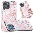 For iPhone 14 Pro Electroplated Marble Pattern TPU Phone Case(Pink and White) - 1