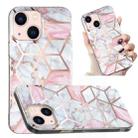 For iPhone 13 Electroplated Marble Pattern TPU Phone Case(White Gravel Pink) - 1