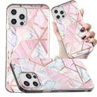 For iPhone 12 / 12 Pro Electroplated Marble Pattern TPU Phone Case(Pink and White) - 1