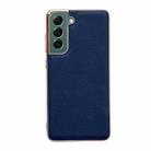 For Samsung Galaxy S21+ 5G Genuine Leather Luolai Series Nano Electroplating Phone Case(Dark Blue) - 1