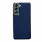 For Samsung Galaxy S22 5G Genuine Leather Luolai Series Nano Electroplating Phone Case(Dark Blue) - 1