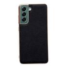 For Samsung Galaxy S22 5G Genuine Leather Luolai Series Nano Electroplating Phone Case(Black) - 1