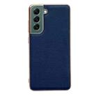 For Samsung Galaxy S22+ 5G Genuine Leather Luolai Series Nano Electroplating Phone Case(Dark Blue) - 1